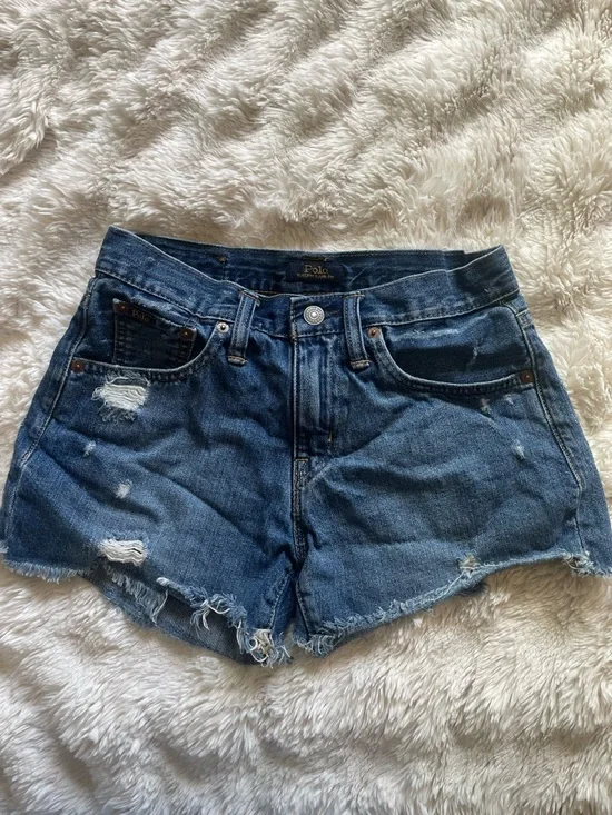 Polo by Ralph Lauren Blue Distressed Denim Cutoff Shorts - Picture 2 of 3